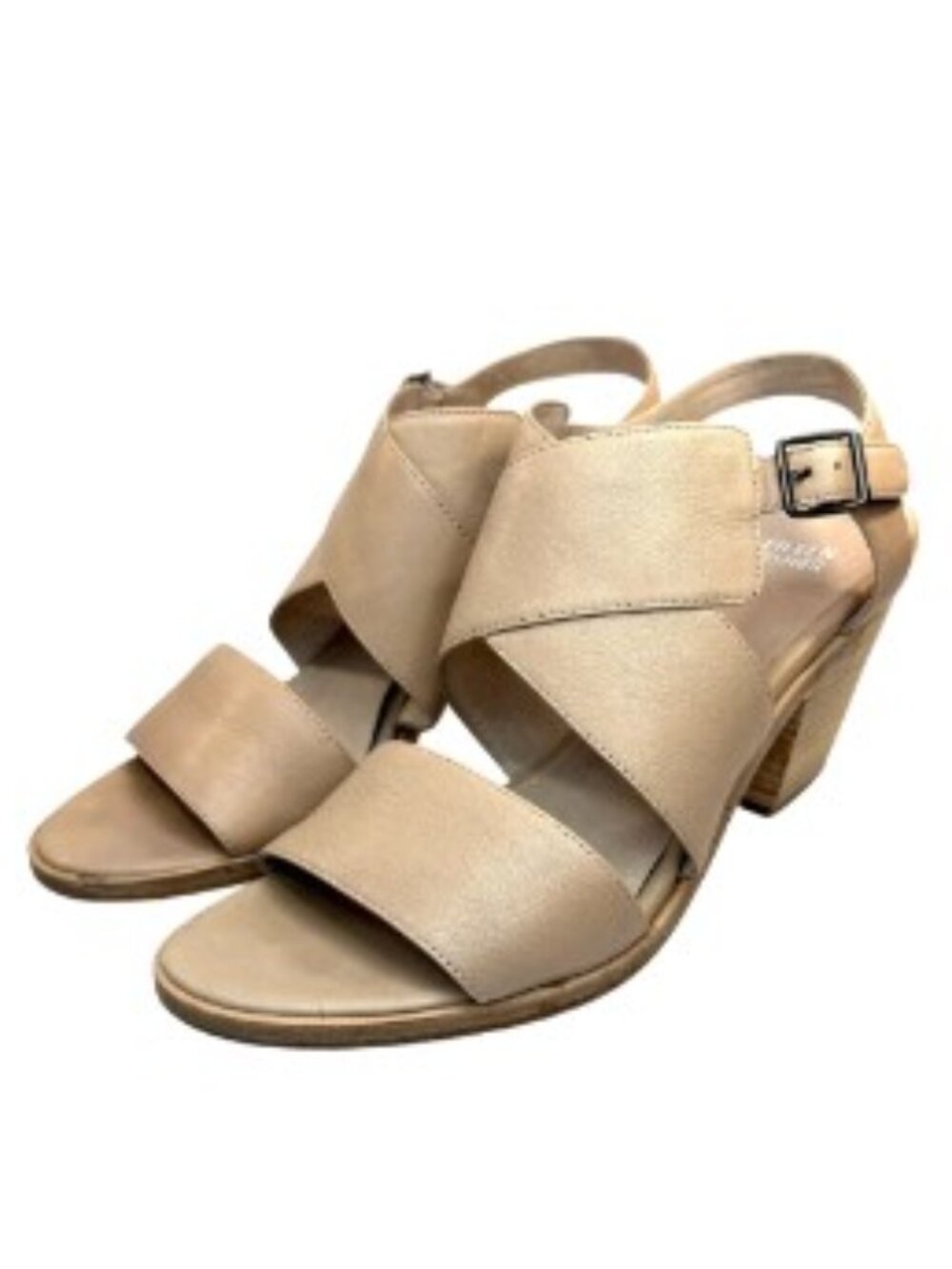Eileen Fisher Beige Leather Strappy Peep Toe Sandals | 10